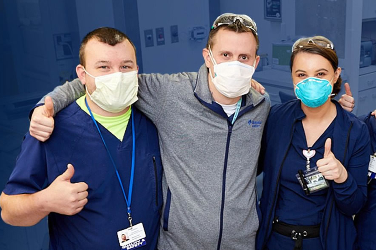 line of people in scrubs